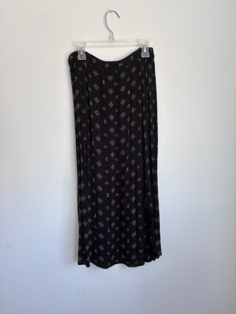 Volcom Black Midi Skirt with Tan Geometric Print